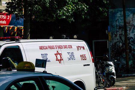 Tel Aviv Israel August 9, 2019 View of a Israeli ambulance rolling in the streets of Tel Aviv in the...
