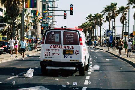 Tel Aviv Israel June 15, 2019 View of a Israeli ambulance rolling in the streets of Tel Aviv in the afternoonの写真素材