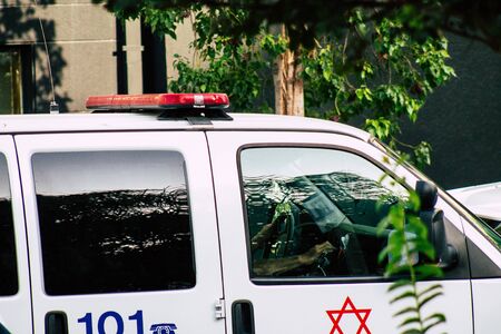 Tel Aviv Israel August 9, 2019 View of a Israeli ambulance rolling in the streets of Tel Aviv in the afternoonの写真素材