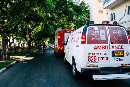 Tel Aviv Israel August 24, 2019 View of a Israeli ambulance parked in the streets of Tel Aviv in the...