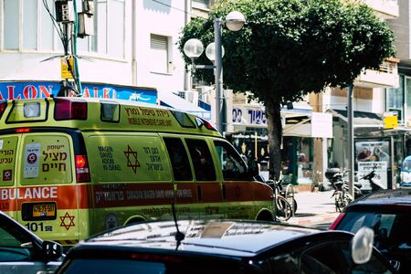 Tel Aviv Israel June 13, 2019 View of a Israeli ambulance rolling in the streets of Tel Aviv in the afternoonの写真素材