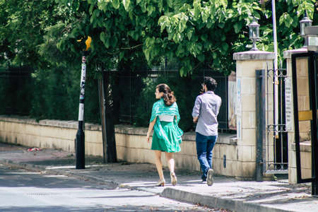 Limassol Cyprus May 05, 2020 View of unidentified people walking in the streets of Limassol in the...