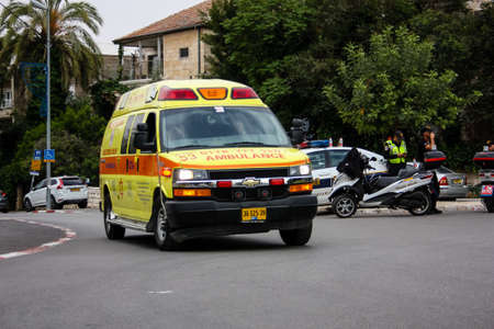 Jerusalem Israel May 04, 2018 View of a ambulance in the street of Jerusalem afternoonのeditorial素材