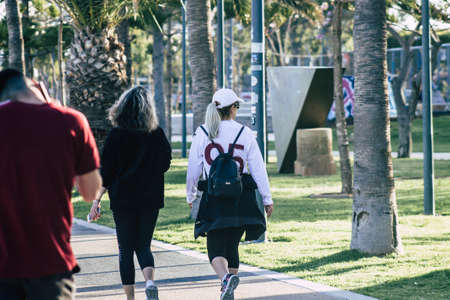 Limassol Cyprus May 05, 2020 View of unidentified people walking in the streets of Limassol in the afternoon during the coronavirus outbreakのeditorial素材
