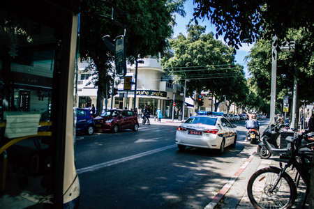 Tel Aviv Israel May 03, 2020 View of a Israeli police car rolling in Dizengoff street in Tel Aviv in the afternoon during the coronavirus outbreakのeditorial素材