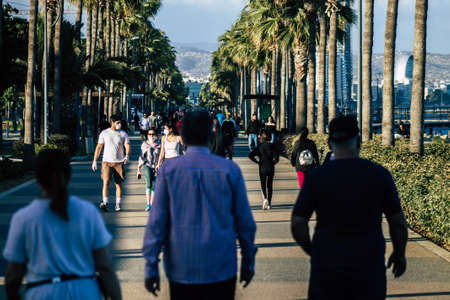 Limassol Cyprus May 05, 2020 View of unidentified people walking in the streets of Limassol in the afternoon during the coronavirus outbreakのeditorial素材