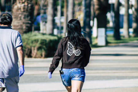 Limassol Cyprus May 05, 2020 View of unidentified people walking in the streets of Limassol in the afternoon during the coronavirus outbreakのeditorial素材