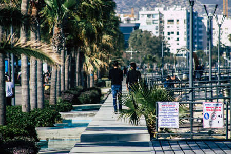 Limassol Cyprus May 05, 2020 View of unidentified people walking in the streets of Limassol in the afternoon during the coronavirus outbreakのeditorial素材