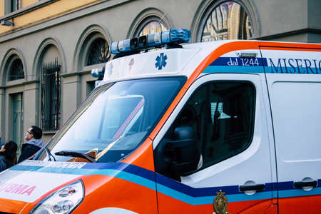 Florence Italy October 10, 2019 View of a Italian ambulance parked in the streets of Florence in the morningのeditorial素材