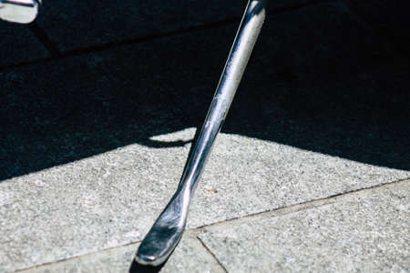 Closeup of a motorcycle parked in the streets of Limassol in Cyprus islandの写真素材