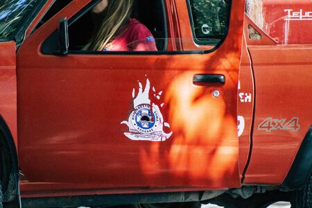 Athens Greece September 2, 2019 View of traditional Greek fire engine parked in the streets of...