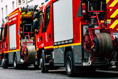 Paris France May 25, 2019 View of French fire engine parked in the streets of Paris in the afternoonのeditorial素材