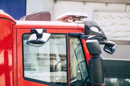 Tel Aviv Israel July 22, 2019 View of a Israeli fire truck parked in the streets of Tel Aviv in the...