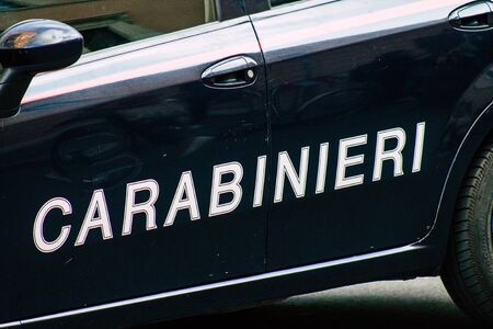 Rome Italy October 18, 2019 View of an Italian police car parked in the streets of Rome in the eveningの写真素材