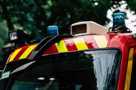 Paris France May 25, 2019 View of French fire engine parked in the streets of Paris in the afternoonのeditorial素材