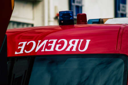 Paris France May 25, 2019 View of French fire engine parked in the streets of Paris in the afternoonのeditorial素材