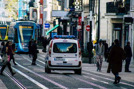 Reims France November 25, 2019 View of French police car rolling in the streets of Reims in the afternoonのeditorial素材