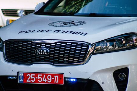 Tel Aviv Israel August 24, 2019 View of a Israeli police car rolling in the streets of Tel Aviv in...