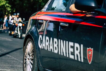 Rome Italy September 29, 2019 View of a Carabinieri police car rolling through the streets of Rome...