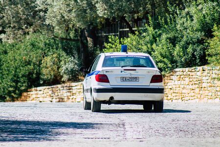 Athens Greece September 5, 2019 View of a Greek police car driving through the streets of Athens in...
