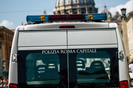Rome Italy September 15, 2019 View of a Italian police car driving through the streets of Rome in...