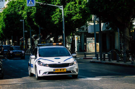 Tel Aviv Israel August 19, 2019 View of a local Israeli police car of the city of Tel Aviv rolling...