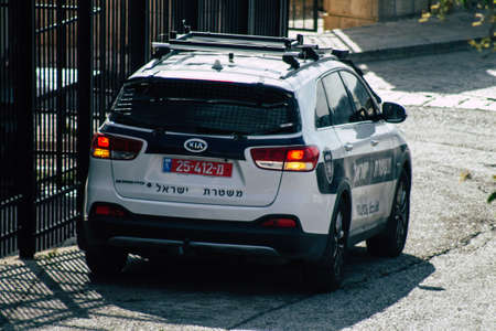 Tel Aviv Israel December 20, 2019 View of a Israeli police car rolling in the streets of Tel Aviv in the afternoonのeditorial素材