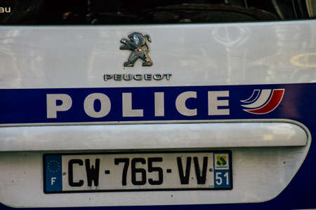 Reims Champagne France May 15, 2019 Closeup of a classic French police car parked in the streets of Reims in the afternoonのeditorial素材