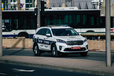 Tel Aviv January 01, 2020 View of a Israeli police car in the streets of Tel Aviv in the afternoonのeditorial素材