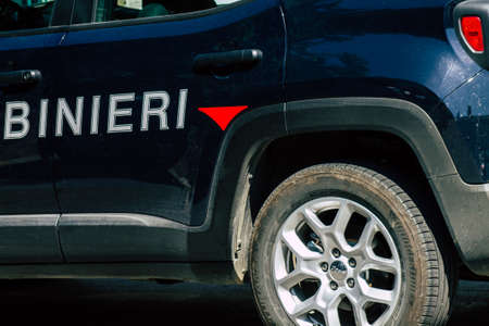 Calcata Italy September 15, 2019 View of a Carabinieri police car parked in the streets of Calcata in the morningのeditorial素材