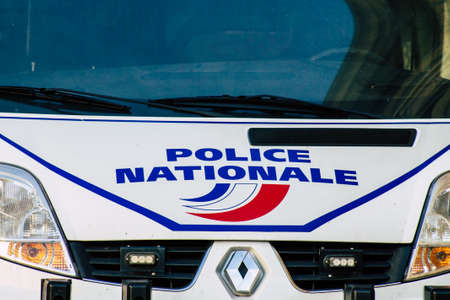 Reims France June 1, 2019 View of French police car parked in the streets of Reims in the afternoonのeditorial素材