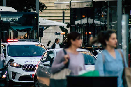 Tel Aviv Israel December 23, 2019 View of a Israeli police car rolling in the streets of Tel Aviv in the afternoonのeditorial素材