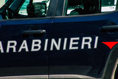 Calcata Italy September 15, 2019 View of a Carabinieri police car parked in the streets of Calcata in the morningのeditorial素材