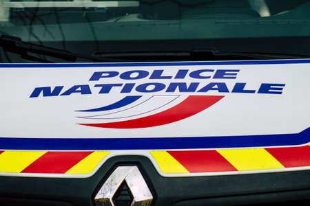 Reims France November 8, 2019 Closeup of French police car parked in the streets of Reims in the afternoonのeditorial素材