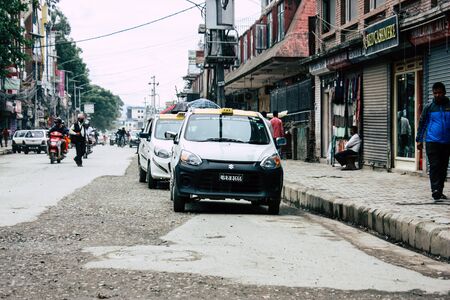Kathmandu Nepal August 22, 2018 View of Nepali taxi at Thamel street in Kathmandu in the morning