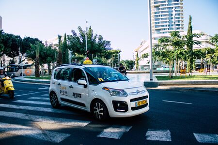 Tel Aviv Israel September 05, 2019 View of traditional Israeli taxi rolling in the streets of Tel...