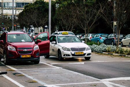 Tel Aviv Israel February 11, 2020 View of traditional Israeli taxi rolling in the streets of Tel...