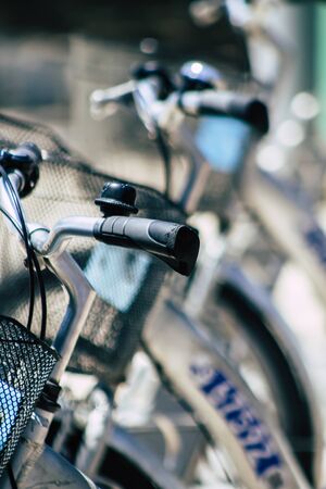 Limassol Cyprus May 10, 2020 View of bicycle to hire parked in the streets of Limassol in Cyprus islandの写真素材