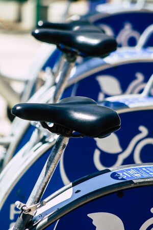 Limassol Cyprus May 10, 2020 View of bicycle to hire parked in the streets of Limassol in Cyprus islandの写真素材