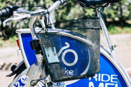 Limassol Cyprus May 10, 2020 View of bicycle to hire parked in the streets of Limassol in Cyprus islandの写真素材