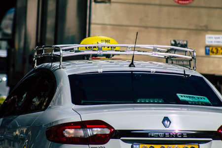 Tel Aviv Israel January 30, 2020 View of traditional Israeli taxi rolling in the streets of Tel Aviv...