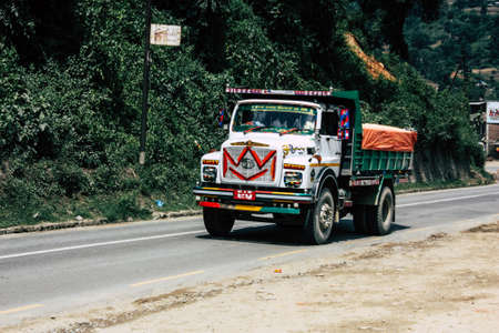 Pokhara Nepal September 22, 2018 Closeup of a local truck at New road street in Pokhara in the morningのeditorial素材