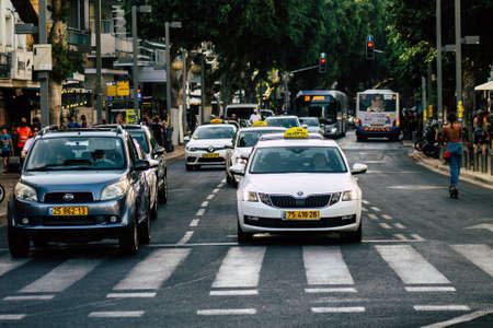 Tel Aviv Israel August 5, 2019 View of traditional Israeli taxi rolling in the streets of Tel Aviv in the afternoonのeditorial素材