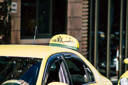 Palestinian Territory Bethlehem December 16, 2019 View of yellow Palestinian taxi rolling in the streets of Bethlehem in the afternoonのeditorial素材
