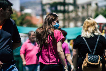 Limassol Cyprus May 09, 2020 View of an unidentified people with a face mask to protect themselves...