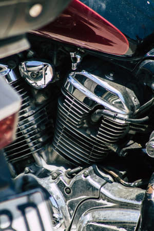 Limassol Cyprus May 10, 2020 Closeup of a Honda VLX motorcycle parked in the streets of Limassol in...