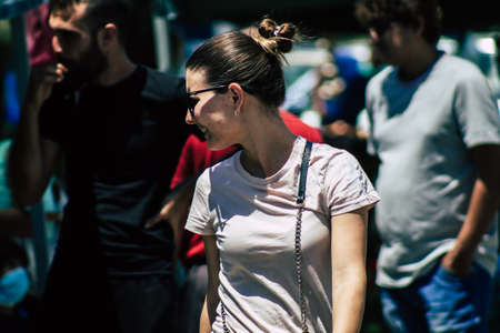 Limassol Cyprus May 09, 2020 View of an unidentified people without a face mask to protect themselves from the coronavirus shopping in the Limassol market in the morningのeditorial素材