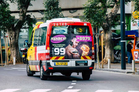 Tel Aviv Israel January 03, 2020 View of traditional Israeli taxi rolling in the streets of Tel Aviv...