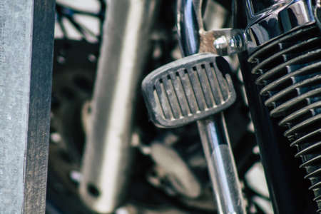 Limassol Cyprus May 10, 2020 Closeup of a Honda VLX motorcycle parked in the streets of Limassol in...