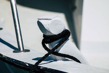 Limassol Cyprus May 14, 2020 Closeup of a boat moored in the marina of Limassol in Cyprus islandの写真素材